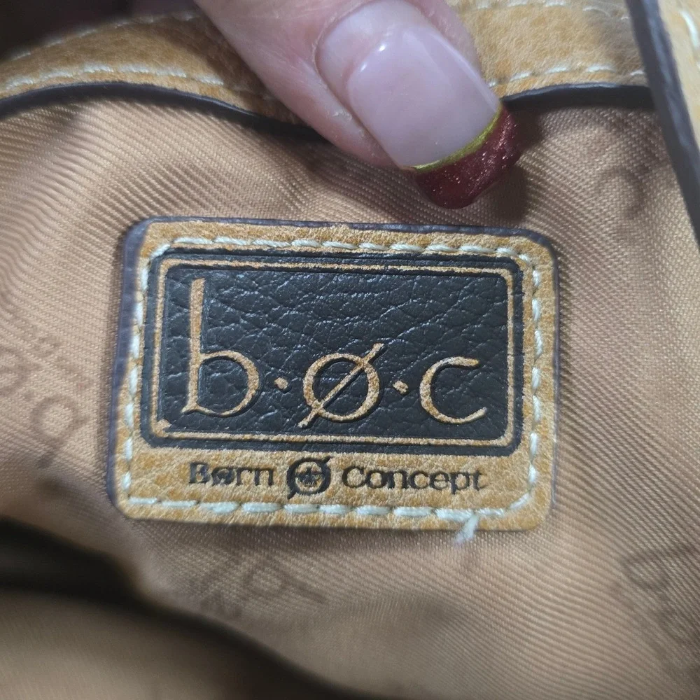 BOC Born Concept Womens Tote Bag Black Tan Pebbled‎ Faux Leather Shoulder Bag